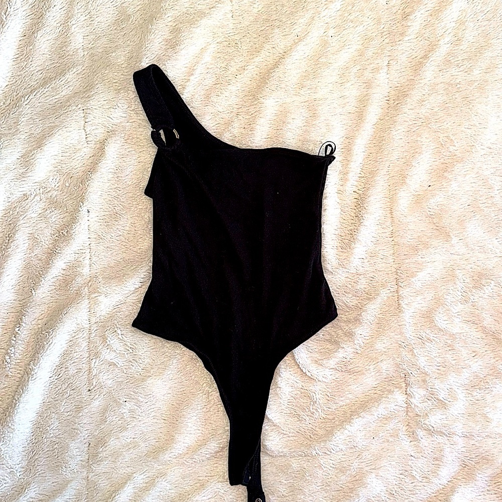 One strap black bodysuit